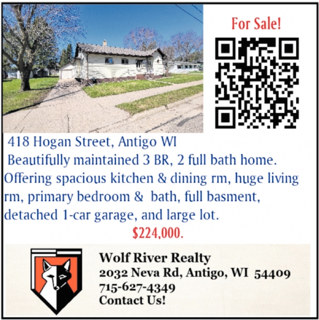 For Sale!, Wolf River Realty, Antigo, WI