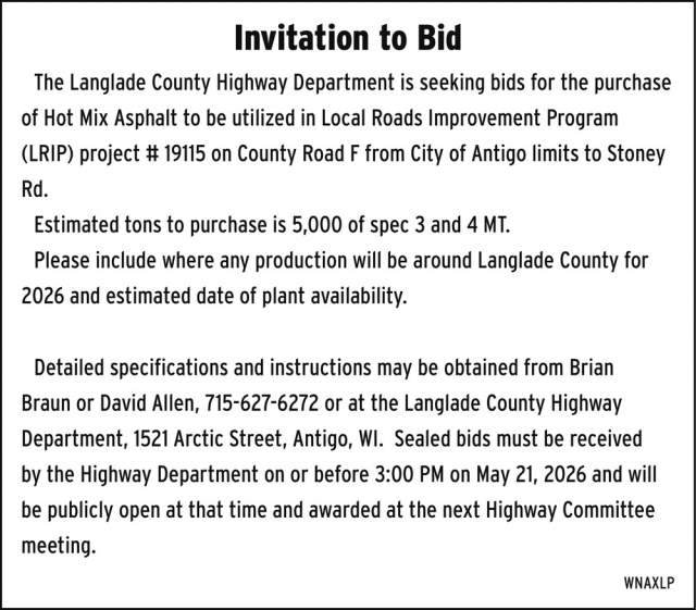 Invitation to Bid, Langlade County