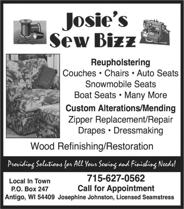 Reupholstering, Josie's Sew Bizz, Antigo, WI