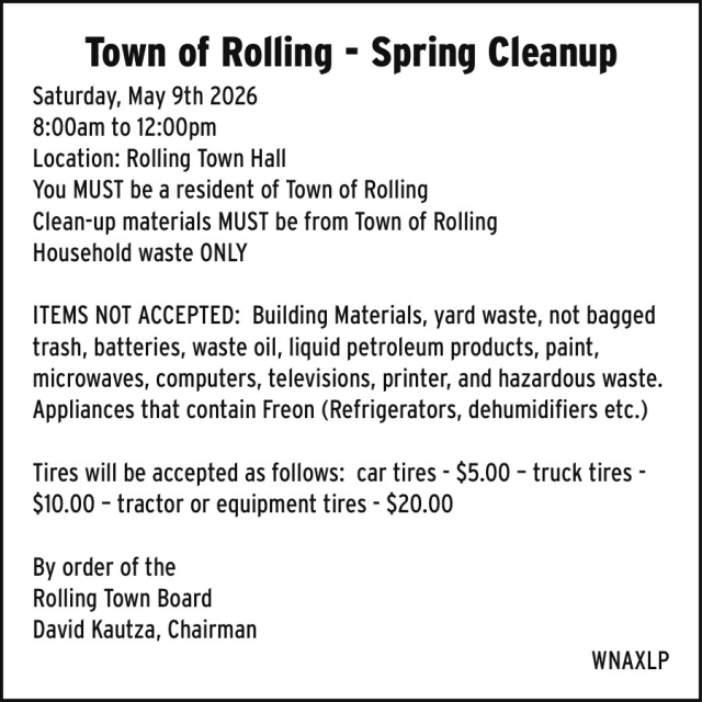 Spring Cleanup, Town of Rolling - Dave Kautza, Antigo, WI