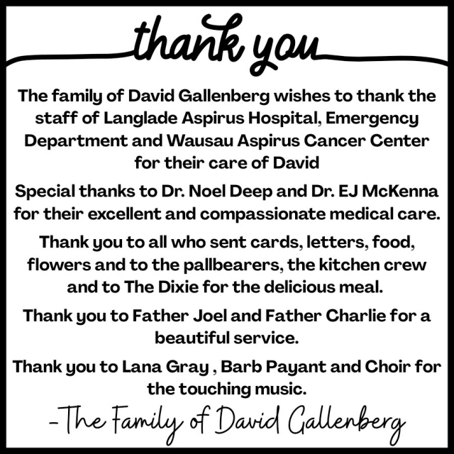 Thank You, Family of David Gallenberg