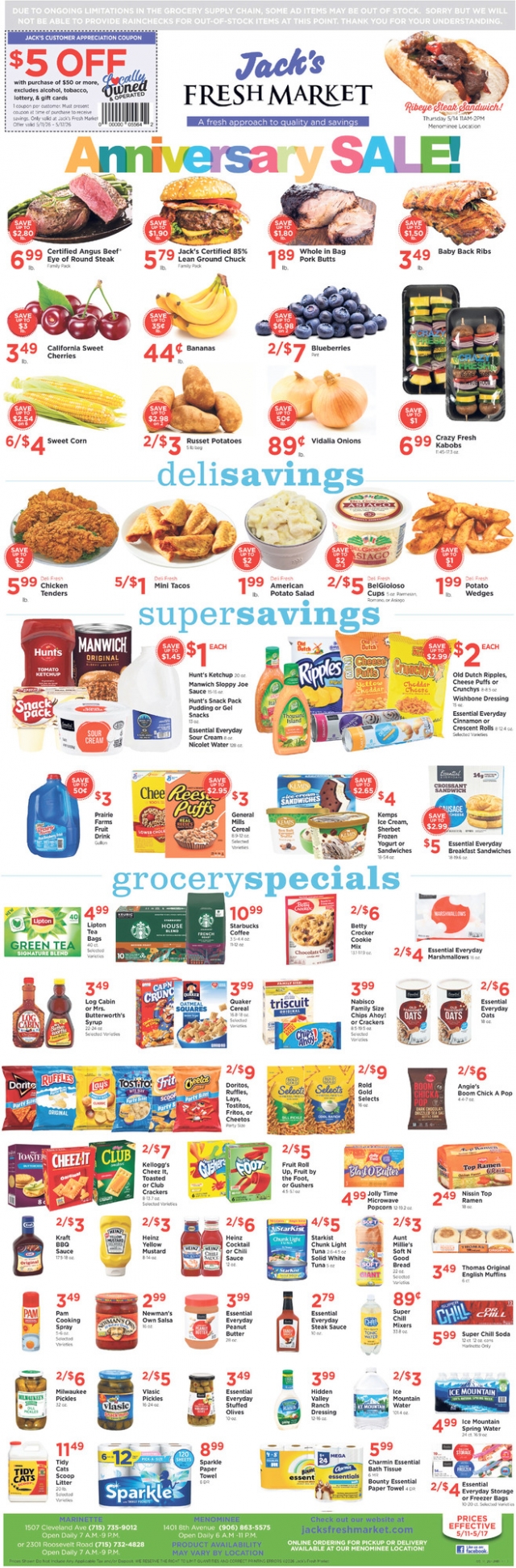 Anniversary Sale!, Jack's Fresh Market, Menominee, MI
