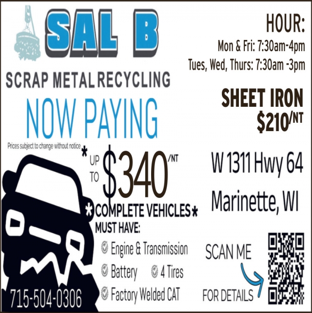 Metal Recycling, Sal B Scrap Metal Recycling, Marinette, WI