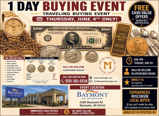 1 Day Buying Event, Meyer Coin & Jewelry Exchange 1 Day Buying Event (June 4, 2026)