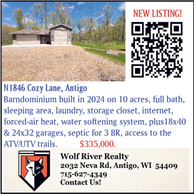 New Listing!, Wolf River Realty, Antigo, WI