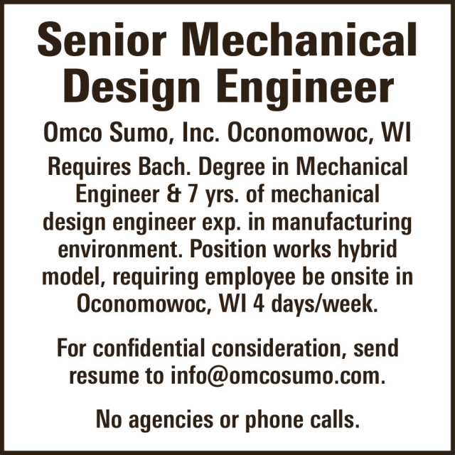 Senior Mechanical Design Engineer, Omco Sumo Inc.