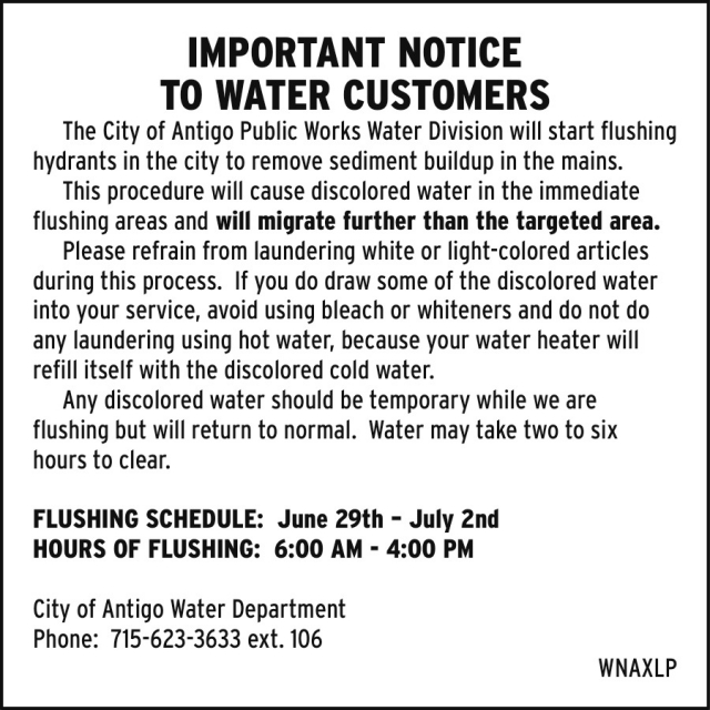 Important Notice, City of Antigo, Antigo, WI
