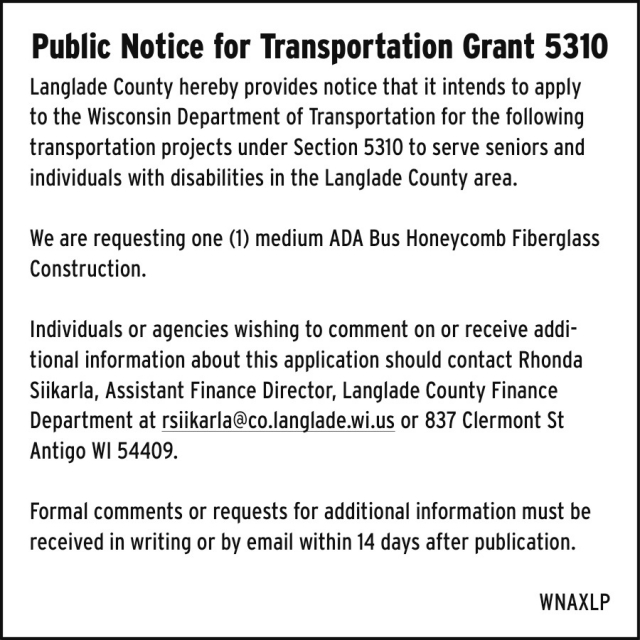 Public Notice, Langlade County Clerk