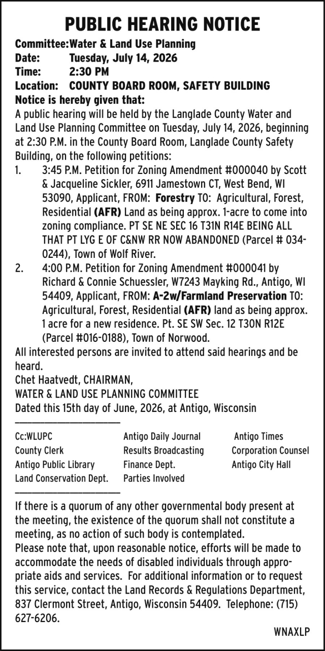 Public Notice, Langlade County Clerk