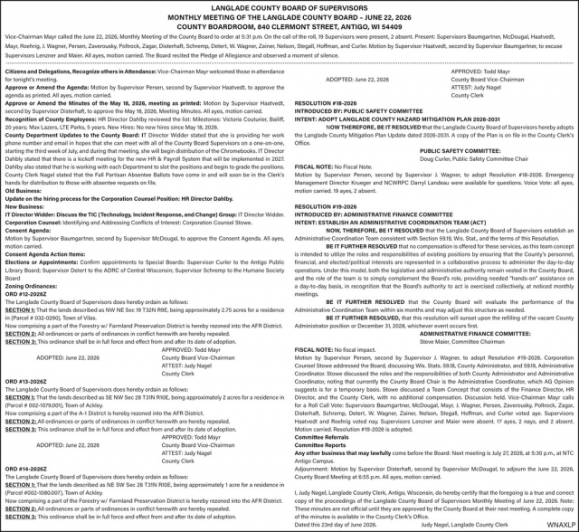 Public Notice, Langlade County Clerk