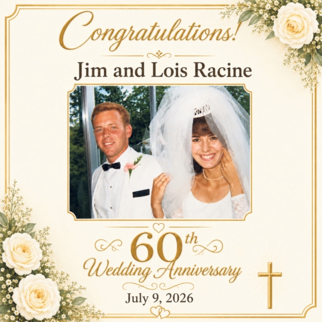 60th Wedding Anniversary (July 9, 2026), Jim and Lois Racine