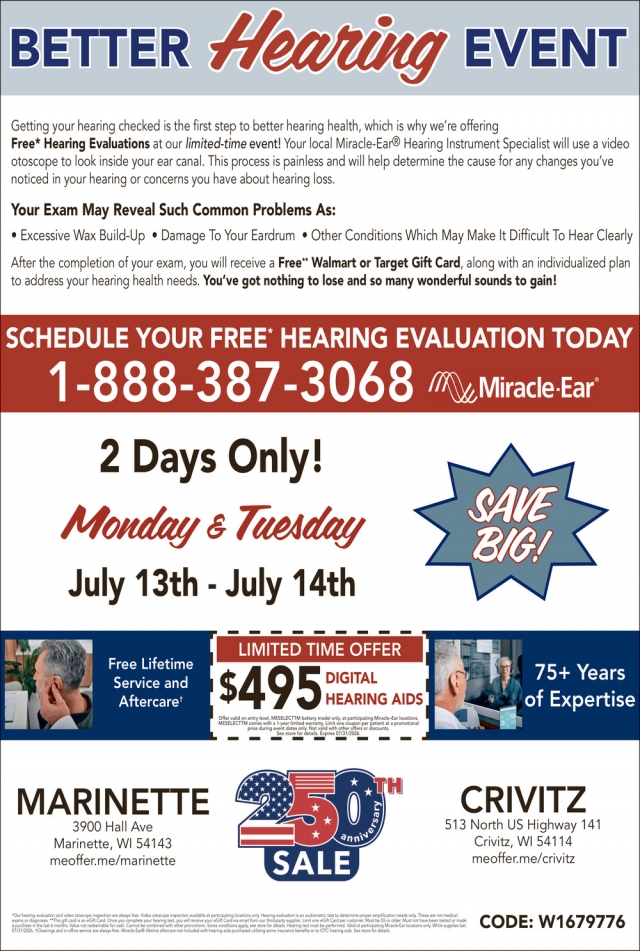 Better Hearing Event, Miracle Ear - Crivitz, WI