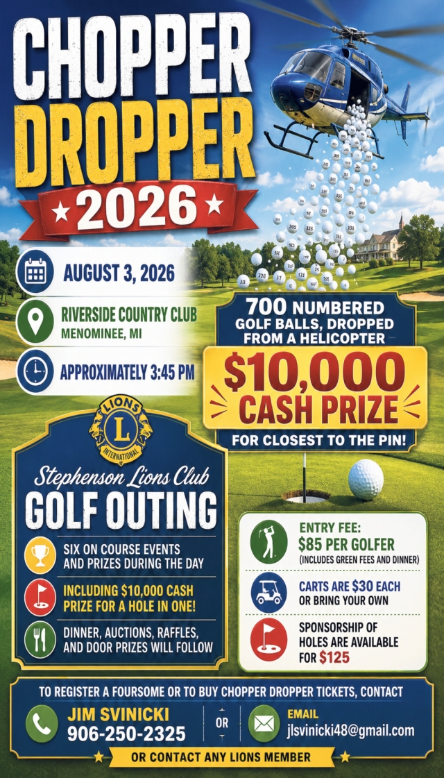 Chopper Dropper 2026, Stephenson Lions Club Outing (August 3, 2026)