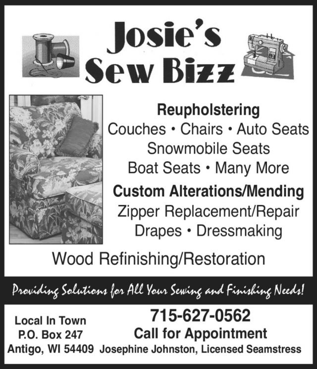 Reupholstering, Josie's Sew Bizz, Antigo, WI