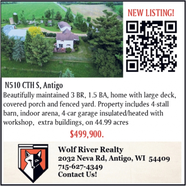 New Listing, Wolf River Realty, Antigo, WI