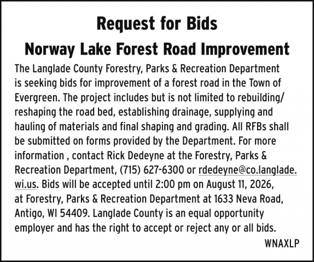 Request For Bids, Langlade County Fairgrounds, Antigo, WI