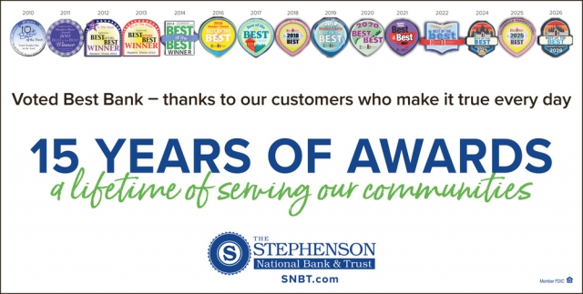 Voted Best Bank, Stephenson National Bank & Trust, Marinette, WI