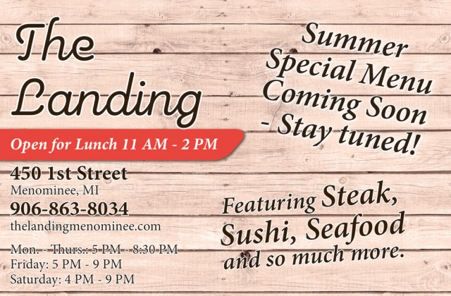 Summer Special Menu Coming Soon, The Landing Restaurant, Menominee, MI