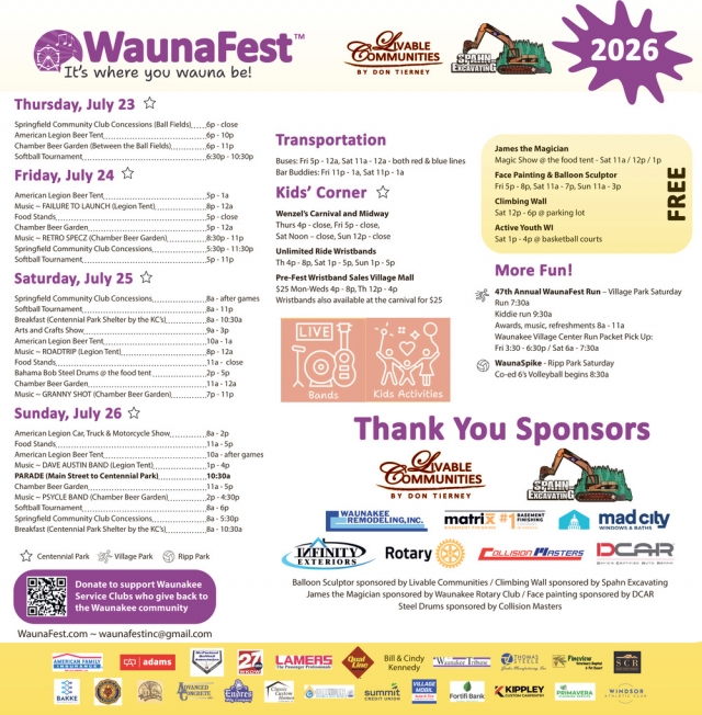 Thank You Sponsors , WaunaFest 2026