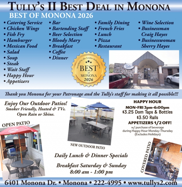 Best of Monona 2026, Tully's II Food & Spirits, Monona, WI