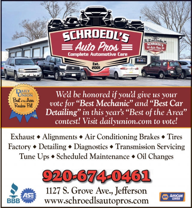 Best Mechanic, Schroedl's Auto Pros, Jefferson, WI