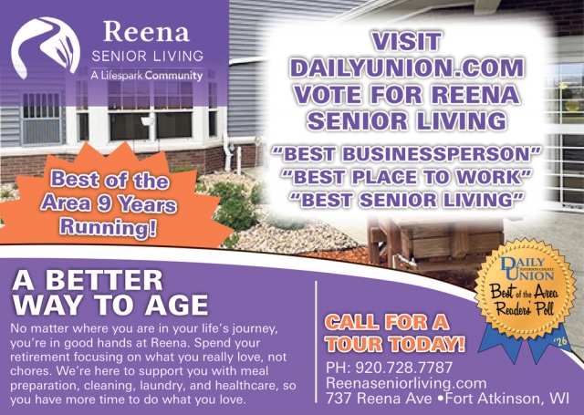 Call for a Tour Today, Reena Senior Living, Fort Atkinson, WI