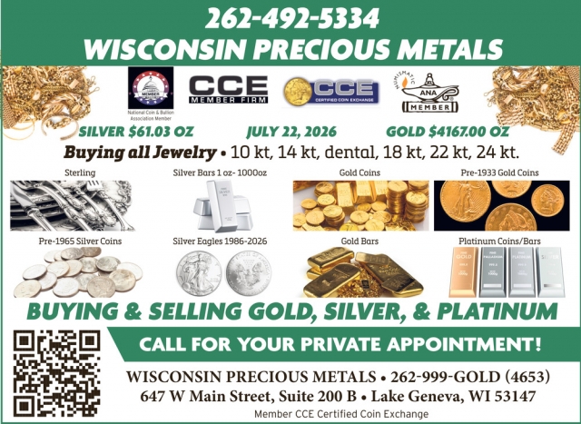 Buying & Selling Gold, Silver, & Platinum, Wisconsin Precious Metals Refinishing Services, Lake Geneva, WI