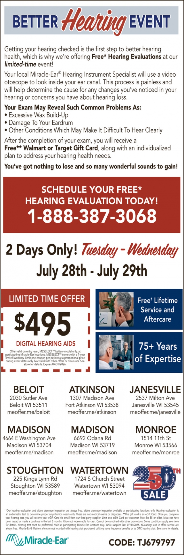 Better Hearing Event  , Miracle Ear, Monroe, WI