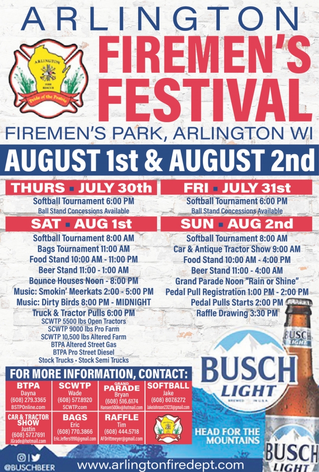 Firemen's Festival, Arlington Firemen's Festival (August 1 & 2, 2026)