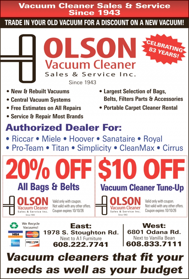 Vacuum Cleaner Sales & Service Since 1943, Olson's Vacuum Sales & Service, Inc, Madison, WI