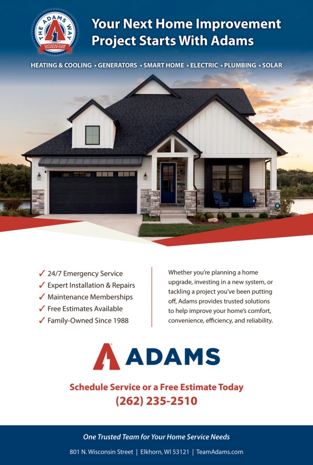 Your Next Home Improvement Project Starts with Adams, Adams Heating & Cooling, Elkhorn, WI