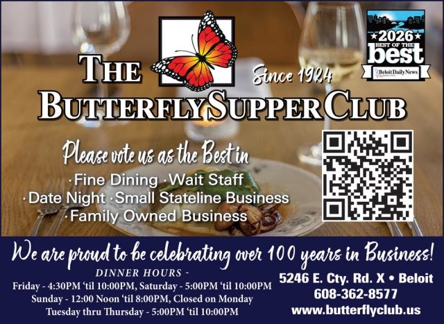 Fine Dining, The Butterfly Supper Club, Beloit, WI
