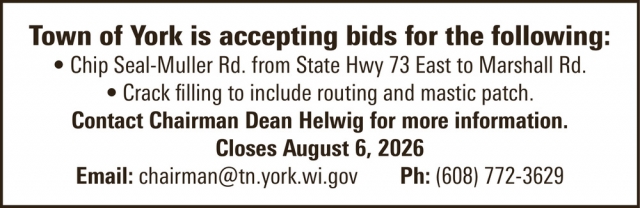 Accepting Bids, Town of York, Marshall, WI