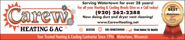Your Trusted Heating & Cooling Contractor Since 1996, Carew Heating & AC, Inc., Watertown, WI
