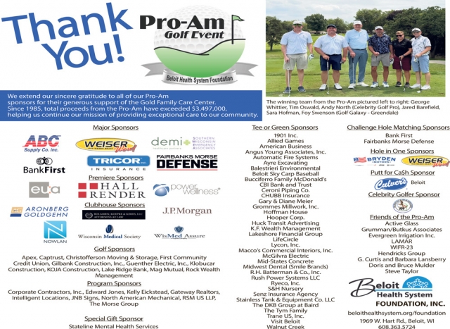 Thank You! Pro-Am Golf Event, Beloit Health System