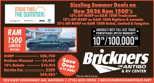 Sizzling Summer Deals, Brickners of Antigo, Antigo, WI