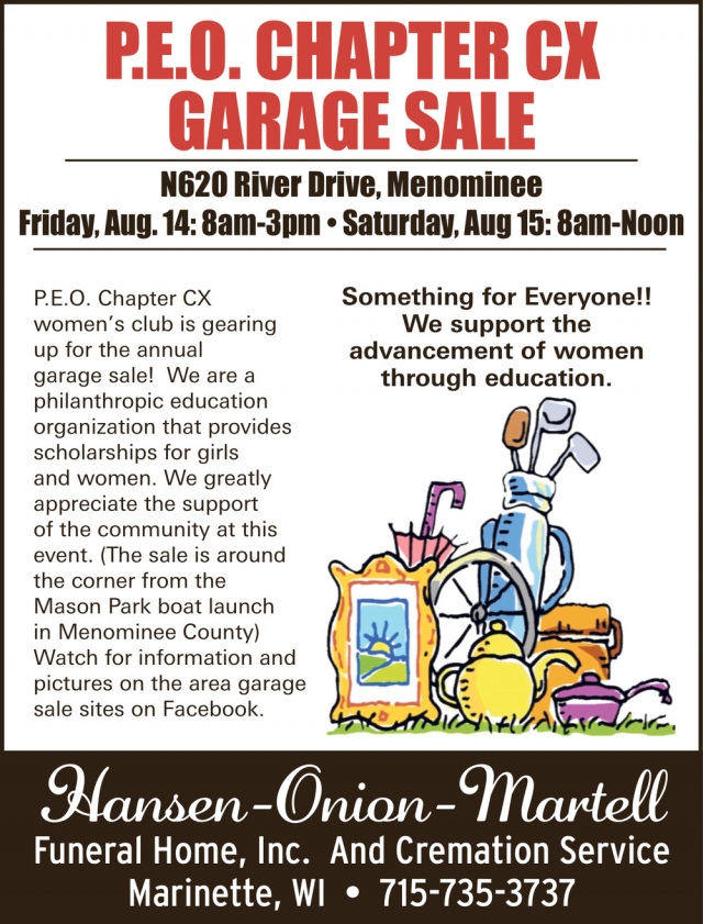 P.E.O. P.e.o. Chapter Cx Garage Sale, Hansen-Onion Funeral Home, Inc, Marinette, WI