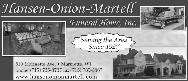 Funeral Services, Hansen-Onion Funeral Home, Inc, Marinette, WI