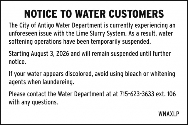 Notice, City of Antigo, Antigo, WI