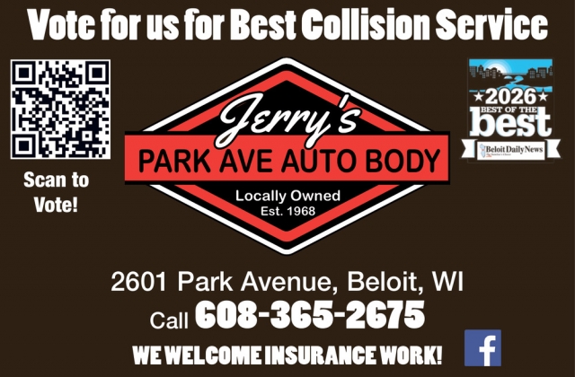 Vote for us for Best Collision Service, Jerry's Park Ave Auto Body, Beloit, WI