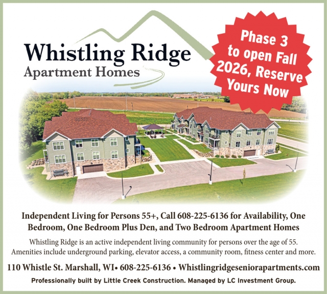 Reserve Yours Now, Whistling Ridge Apartments Homes, Marshall, WI
