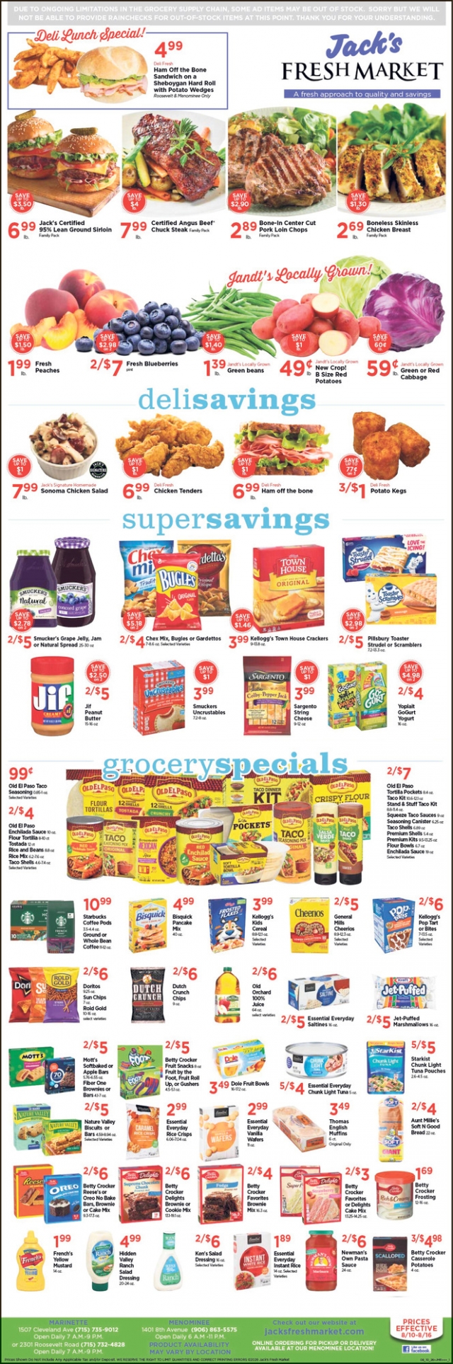 Deli Lunch Specials, Jack's Fresh Market, Menominee, MI