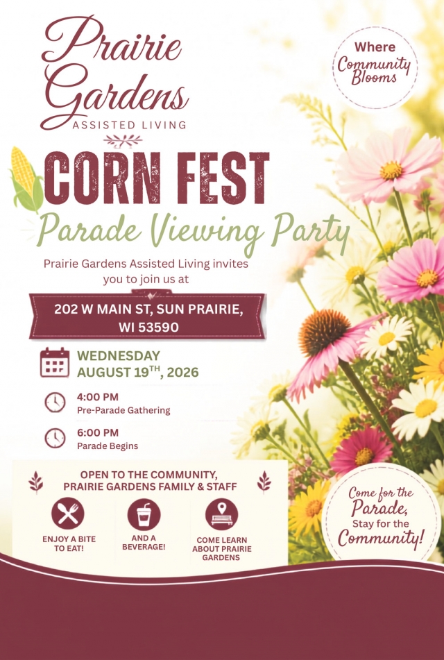 Corn Fest Parade Viewing Party, Prairie Gardens Assisted Living, Sun Prairie, WI