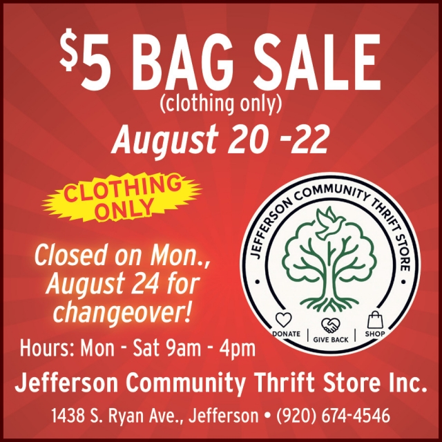$5 Bag Sale, St. Vincent de Paul - Jefferson, Jefferson, WI
