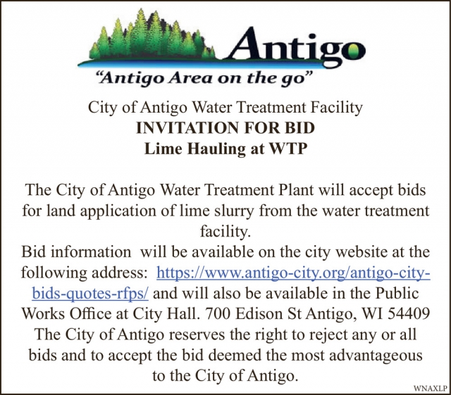 Invitation For Bid, City of Antigo, Antigo, WI