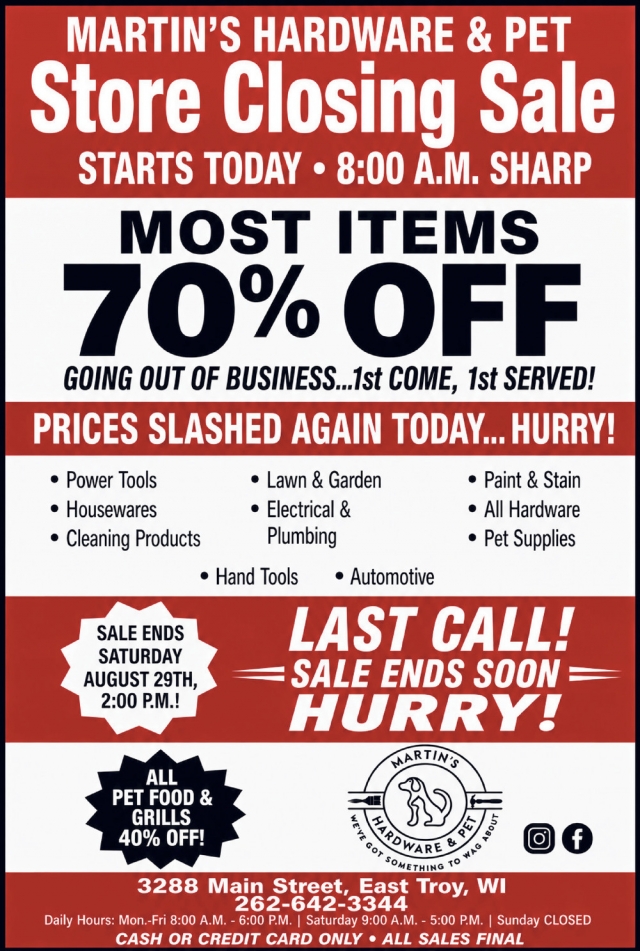 Store Closing Sale, The Exclusive Company, Janesville, WI