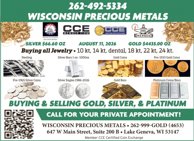 Buying & Selling Gold, Silver, & Platinum, Wisconsin Precious Metals Refinishing Services, Lake Geneva, WI