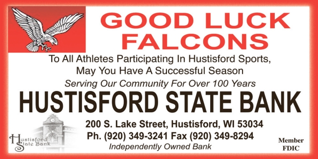 Good Luck Falcons, Hustisford State Bank, Hustisford, WI