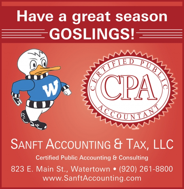 Have a great season Goslings!, Sanft Accounting & Tax, LLC, Lake Mills, WI