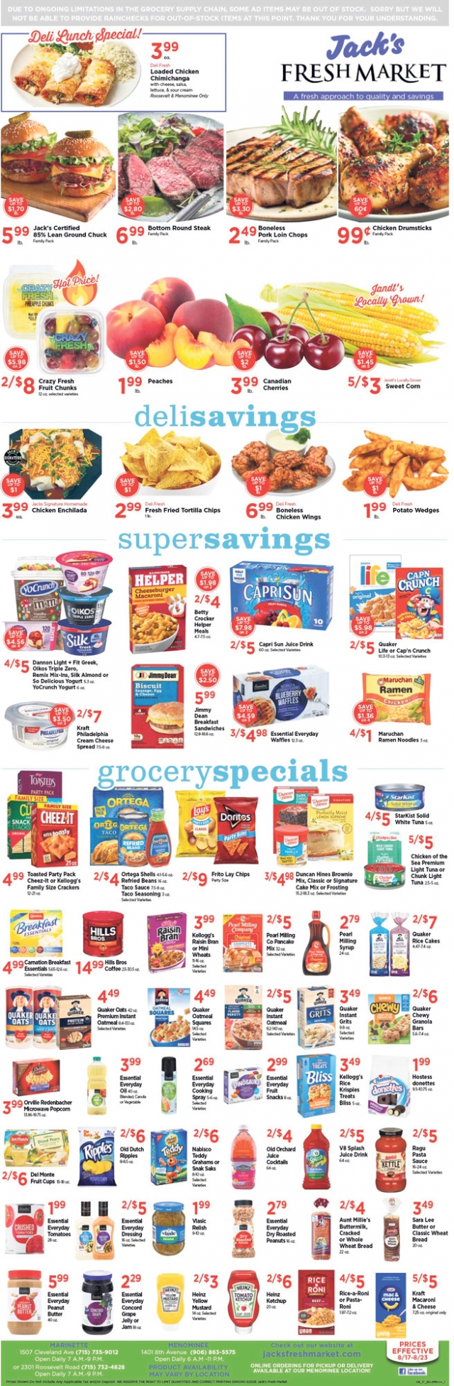 Deli Lunch Specials, Jack's Fresh Market, Menominee, MI
